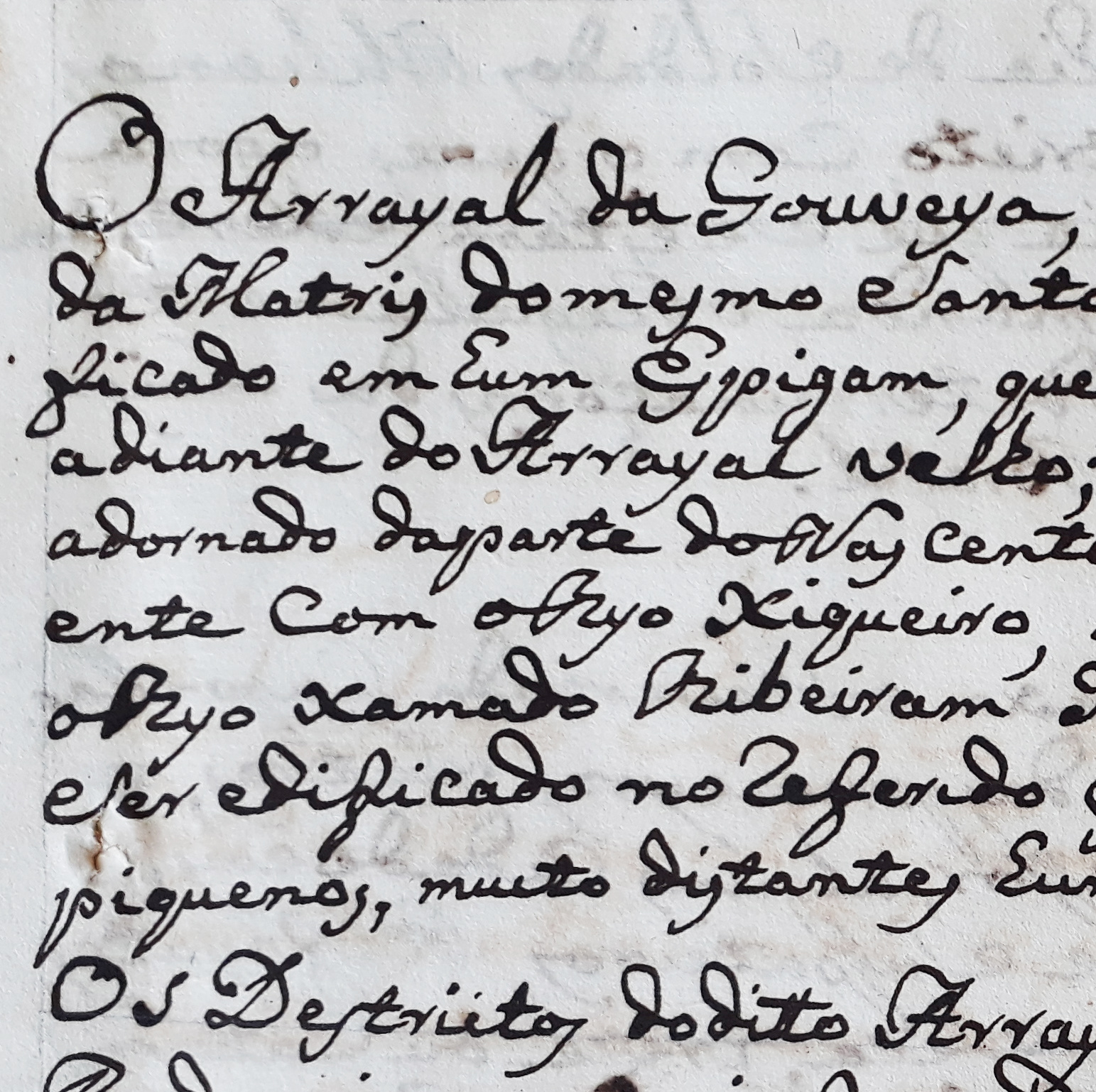 detalhe do documento de 'Relaçam de moradores do Arrayal da Gouveya', escrito pelo Juiz de Paz Vicente da Cruz em 1832